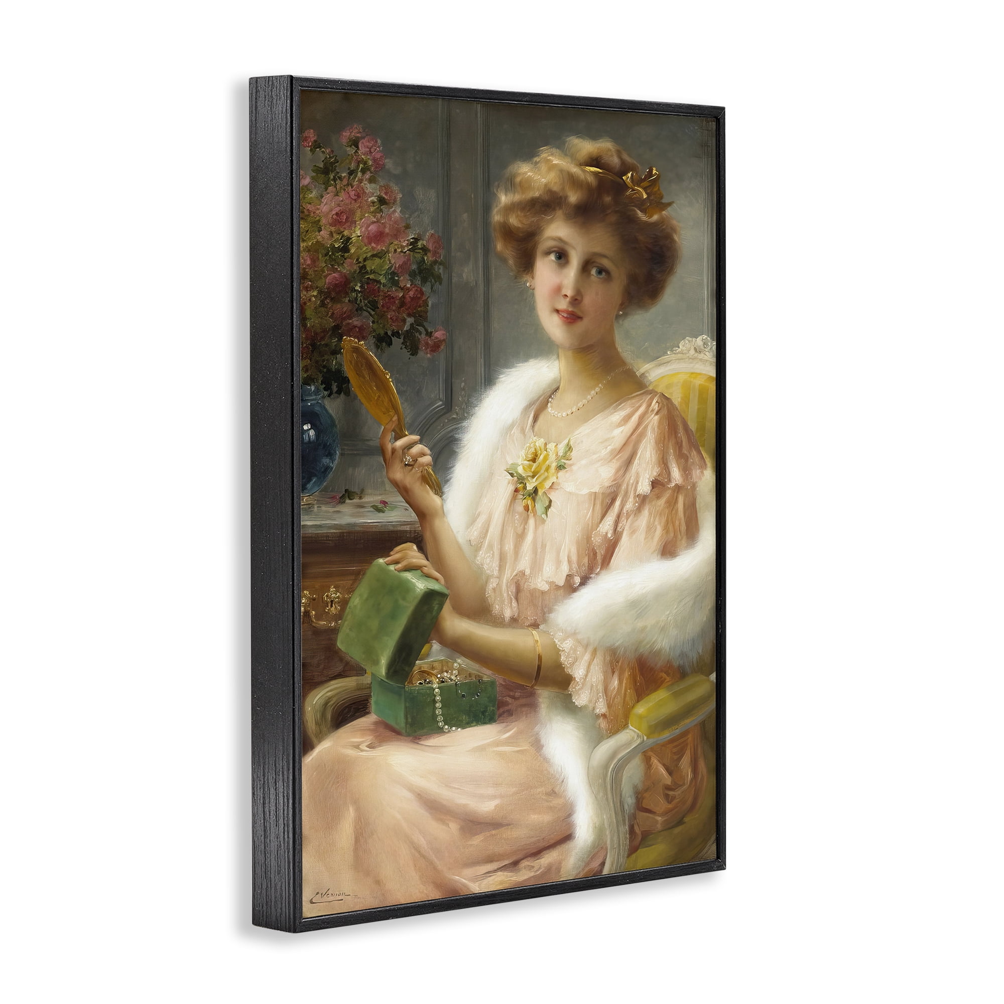 Stupell Industries Young Lady with Mirror Black Framed Giclee Art, design by Tina LeCour