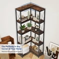 thumbnail image 3 of Corner Bookshelf, 5 Tier Industrial Style Design Corner Shelf with Metal Frame and Open Shelves for Living Room, Bedroom, Study, Flamed Color, 3 of 9