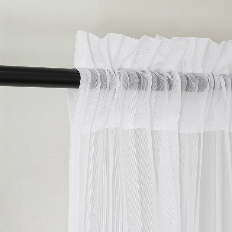 OVZME Luna 108" Striped White Sheer Curtains, 2 Panels photo 2