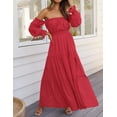 thumbnail image 2 of YOGAFOX Women's Boho Off Shoulder Long Sleeve Smocked Side Split Flowy A Line Maxi Dress S-XXL, 2 of 5