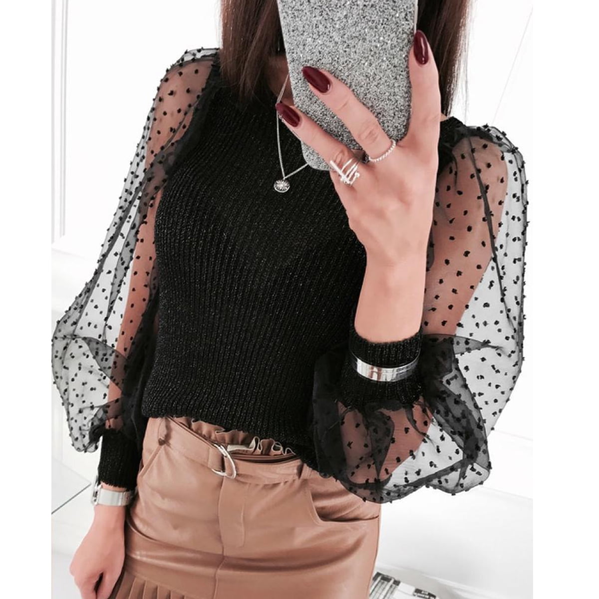turtleneck puff sleeve top
