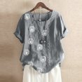thumbnail image 1 of CHOK Hauts d'Été pour Femmes Tendance Lin Coton Confortable Manches Courtes Chemises Habillées Blouses Col Rond Hauts d'Été 2024 Imprimé Floral T-Shirts Décontractés Tunique Plus, 1 of 4