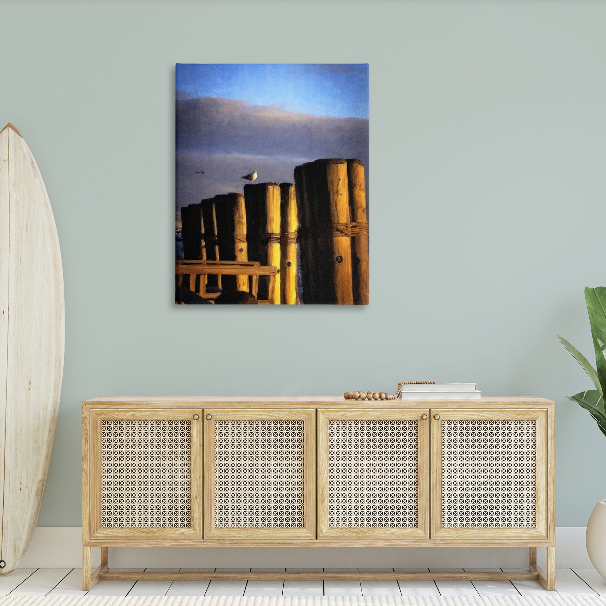 Stupell Industries Seagull Perched on Pier Animals & Insects Painting Gallery Wrapped Canvas Art Print Wall Art, 36 x 48