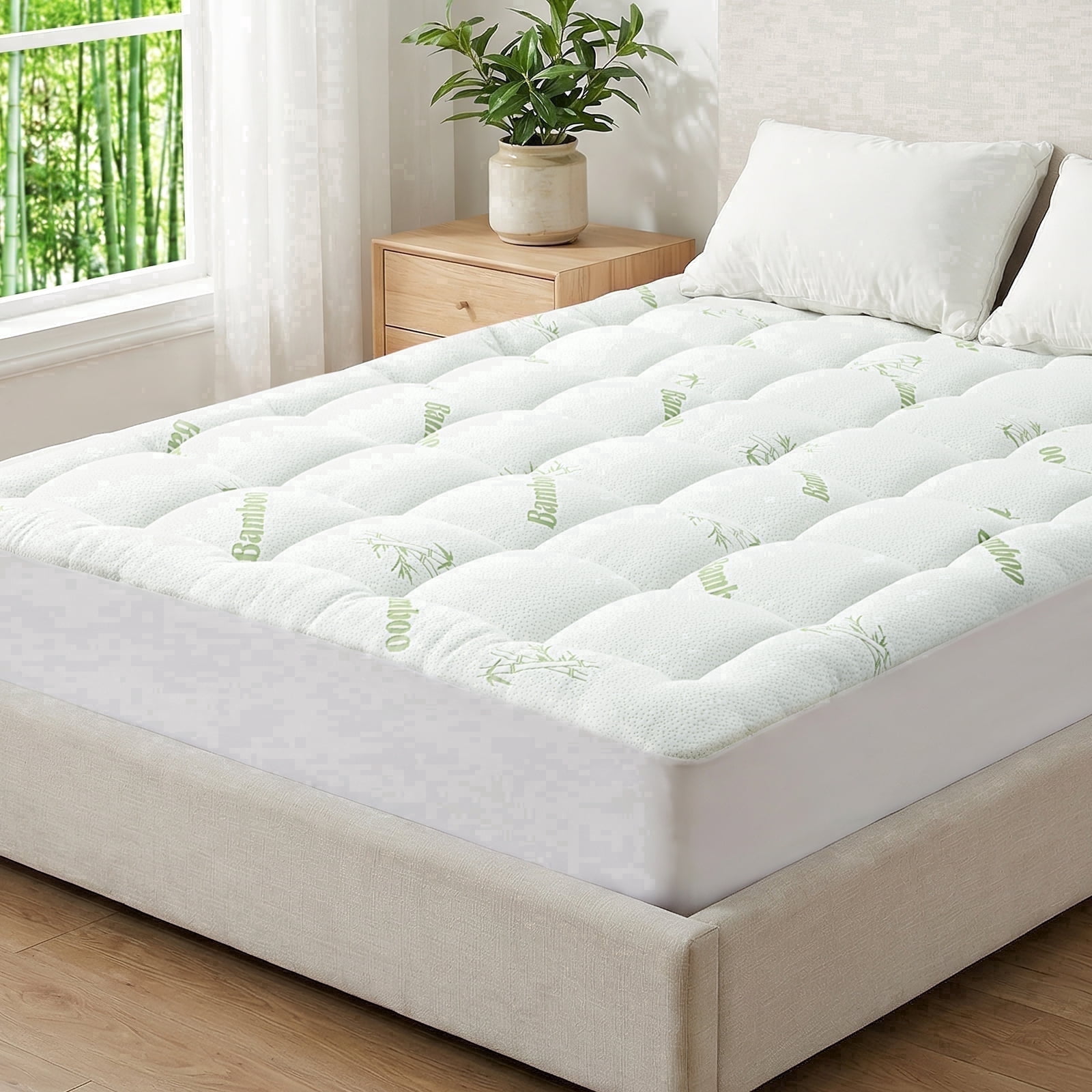 Extra Thick Queen Mattress Topper, Cooling Mattress Pad Cover, Mattress Protector with 8-21 Inch Deep Pocket,White
