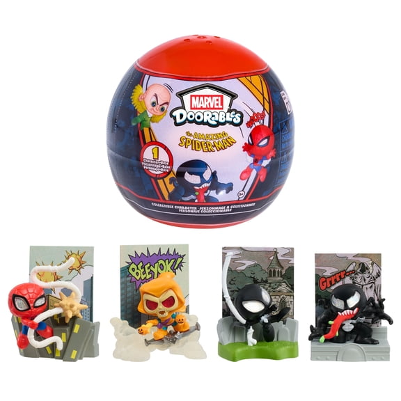 Marvel Doorables Spider-Man Collection Capsule, 1 Figure Included, 12 to Collect, Assemble in Capsule, Collectible Kids Toys by Just Play, Ages 5 up