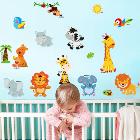 Animal Sticker Mural Enfants Dessin Anime Zoo Diy Art Decal Papier Peint Auto Adhesif Amovible Murale Decorer Pour Salon Tv Canape Fond Chambre De Bebe Chambre D Enfant Chambre D Enfant Walmart Canada
