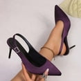 thumbnail image 2 of Miluxas Women's Slingback High Heels Pointed Toe Stilettos Metal Buckle Dress Party Leather Pump Shoes Purple 9(42), 2 of 9