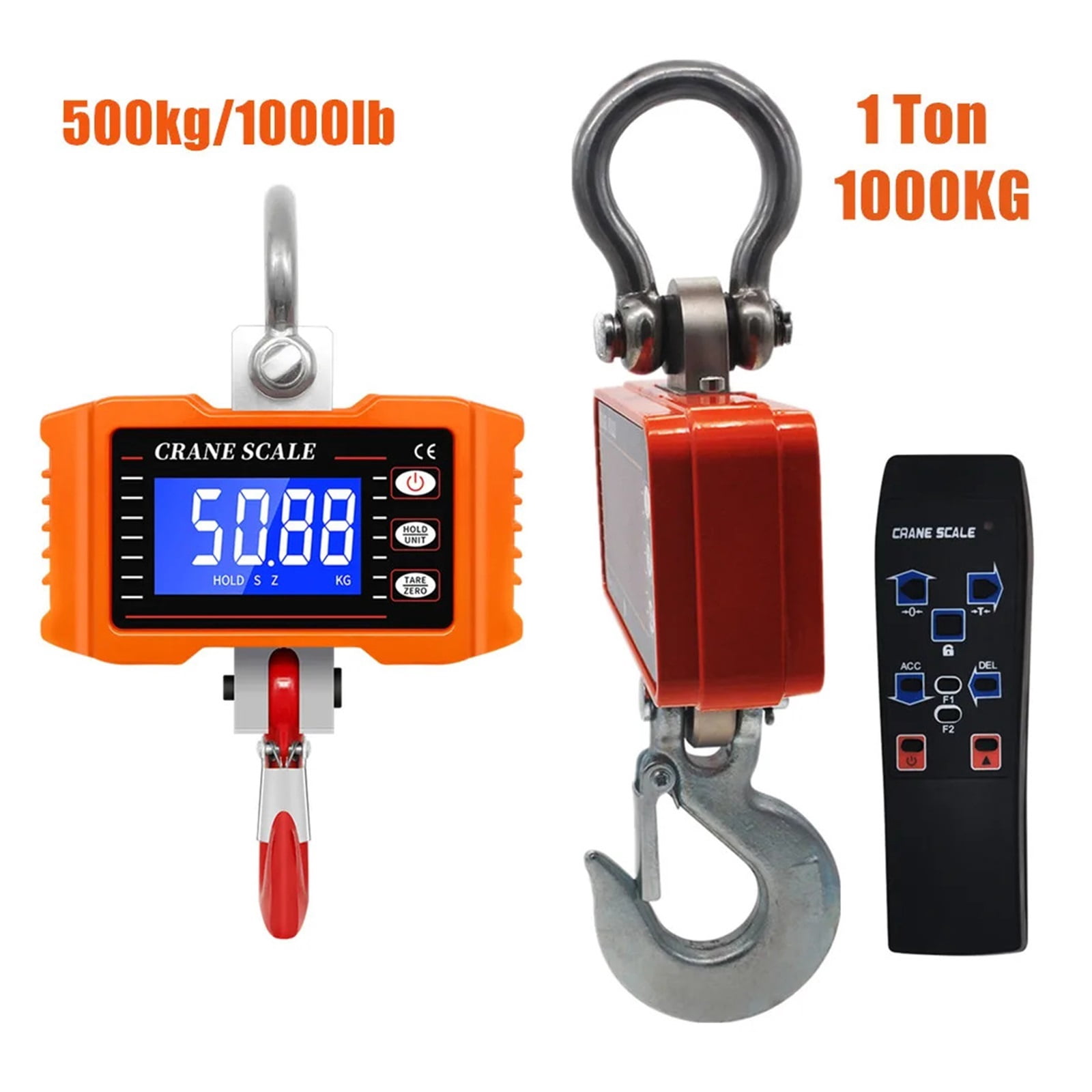Crane Scale 1000KG 1 Ton 2000 lb Digital Scales 500kg/1000lb LCD High Accurate Industrial Heavy Duty Hook Hanging Scales Balance