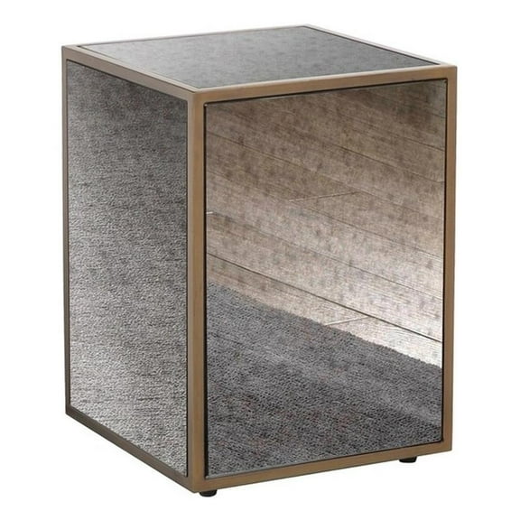 Pemberly Row Transitional Antique Brass Mirrored Glass Side Table