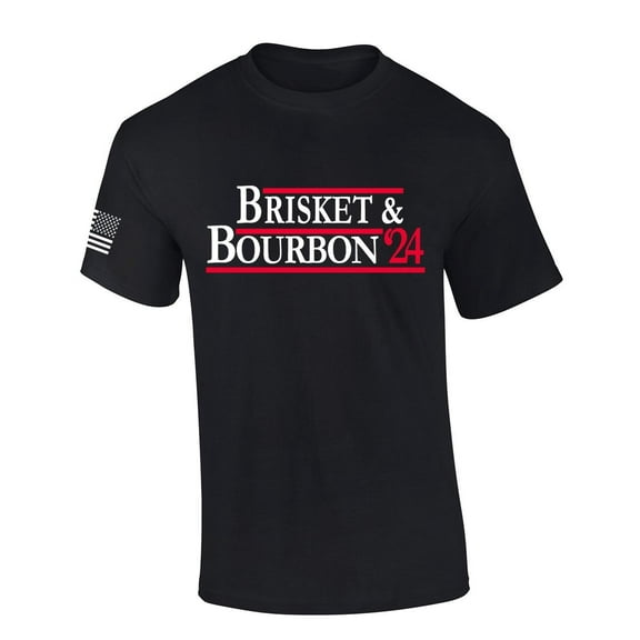 Mens Funny Tshirt Brisket & Bourbon 2024 Short Sleeve T-shirt-Black-small