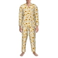 thumbnail image 3 of Salouo Brown Leaf Sunflower Print Button-Front Long Sleeve Pajama Set for Men, Soft 2Pjs Men's Long Sleeve Sleepwear-Medium, 3 of 7