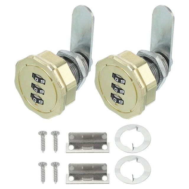 Cerradura de combinación Uxcell de aleación de zinc sin llave con contraseña de 3 dígitos para armario, cilindro con acabado cromado dorado 1-3/16