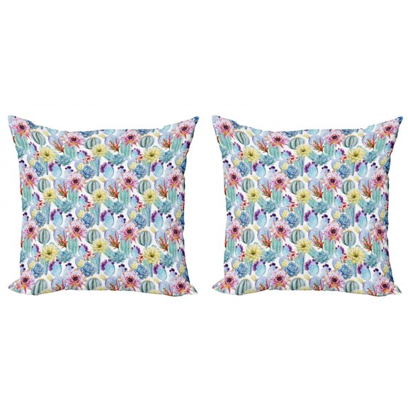 Ambesonne Cactus Throw Pillow Cover 2 Pack, Desert Sand Wild Flowers, 16", Multicolor