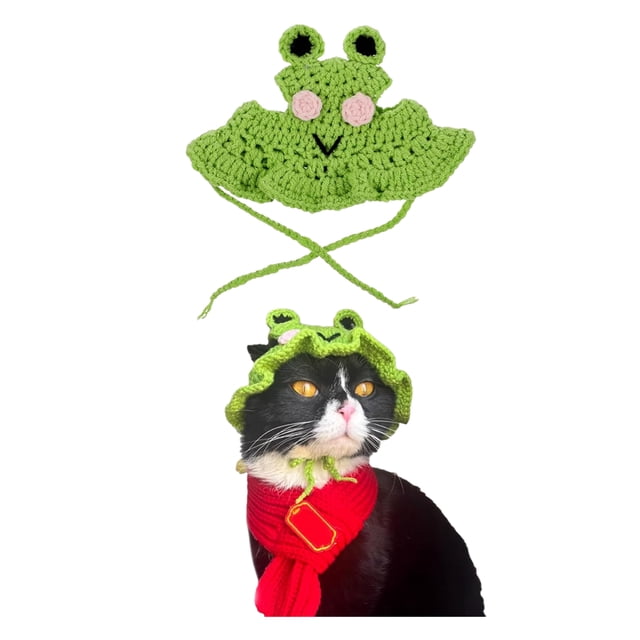 Methold Lindo gorro de rana y gato tejido a crochet, gorro de pata de Halloween para mascota, gorro de punto suave para Halloween, gorro de Ropa para mascotas sombrero de rana S