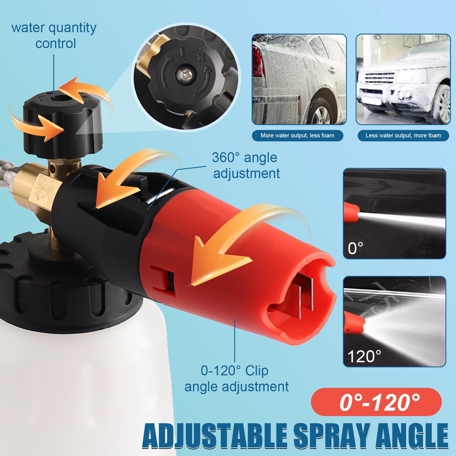 Audessy Pressure Washer Gun with Foam Cannon, 1 L Snow Foam Lance with 1/4 Inch Quick Connector, Foam Blaster with Pressure Washer Gun