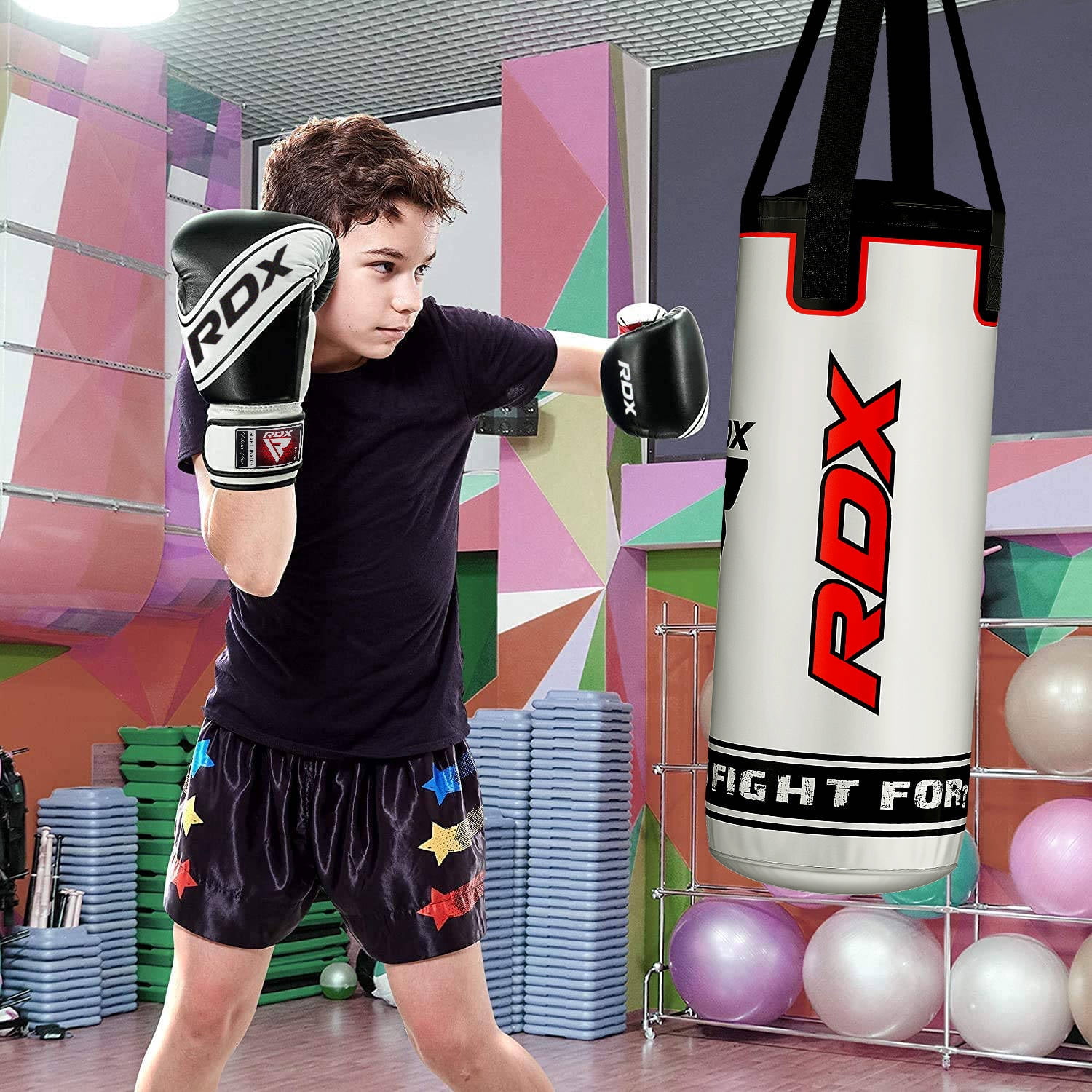 RDX Kids Punching Bag with Boxing Gloves - 2ft Unfilled Leather Bag for Boxing, Kickboxing, MMA, Muay Thai & Karate Training