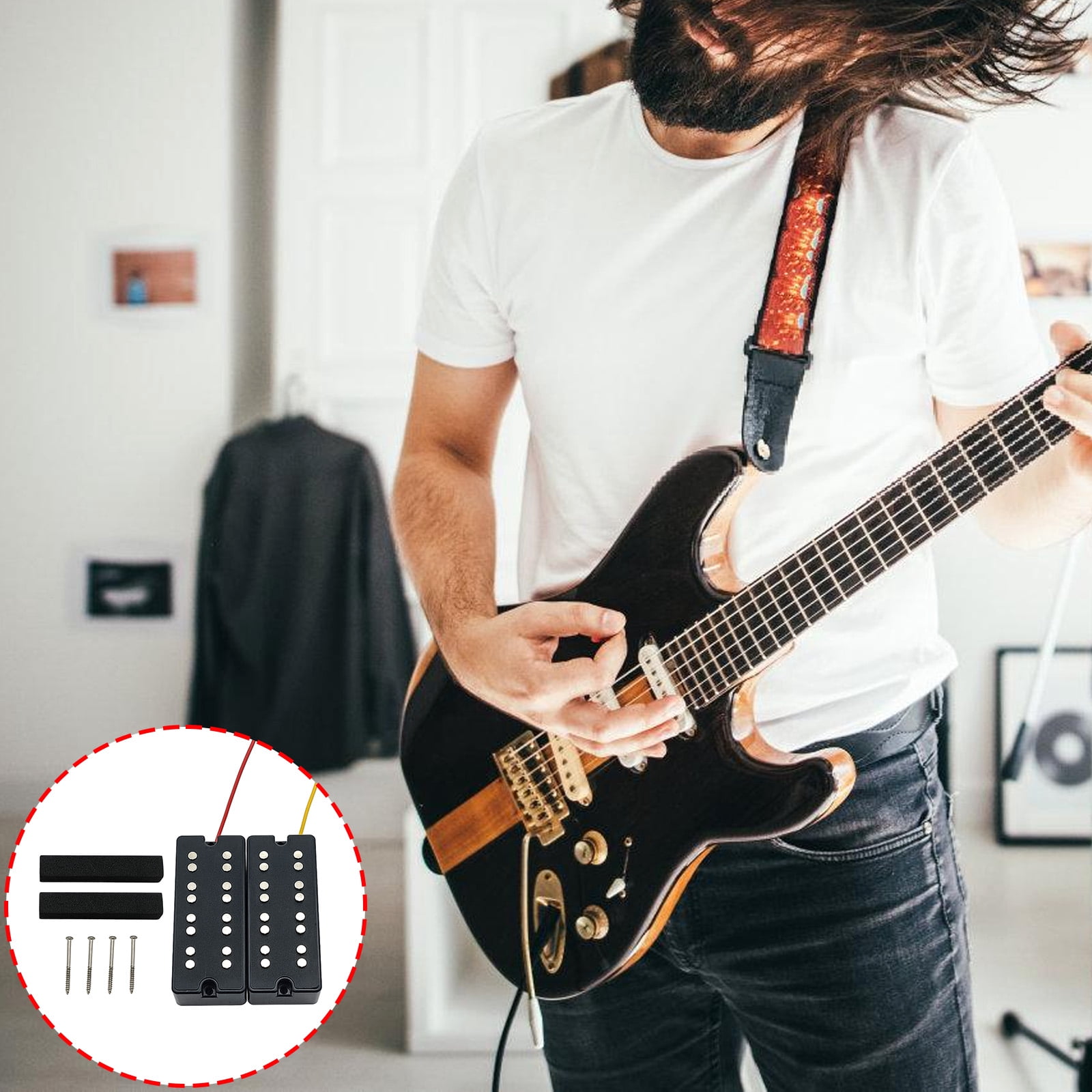 Double Coil Bass Pickup Ceramic Magnet for Electric Bass Guitar Replacement Part 4 Strings Electric Bass Guitar Pickup