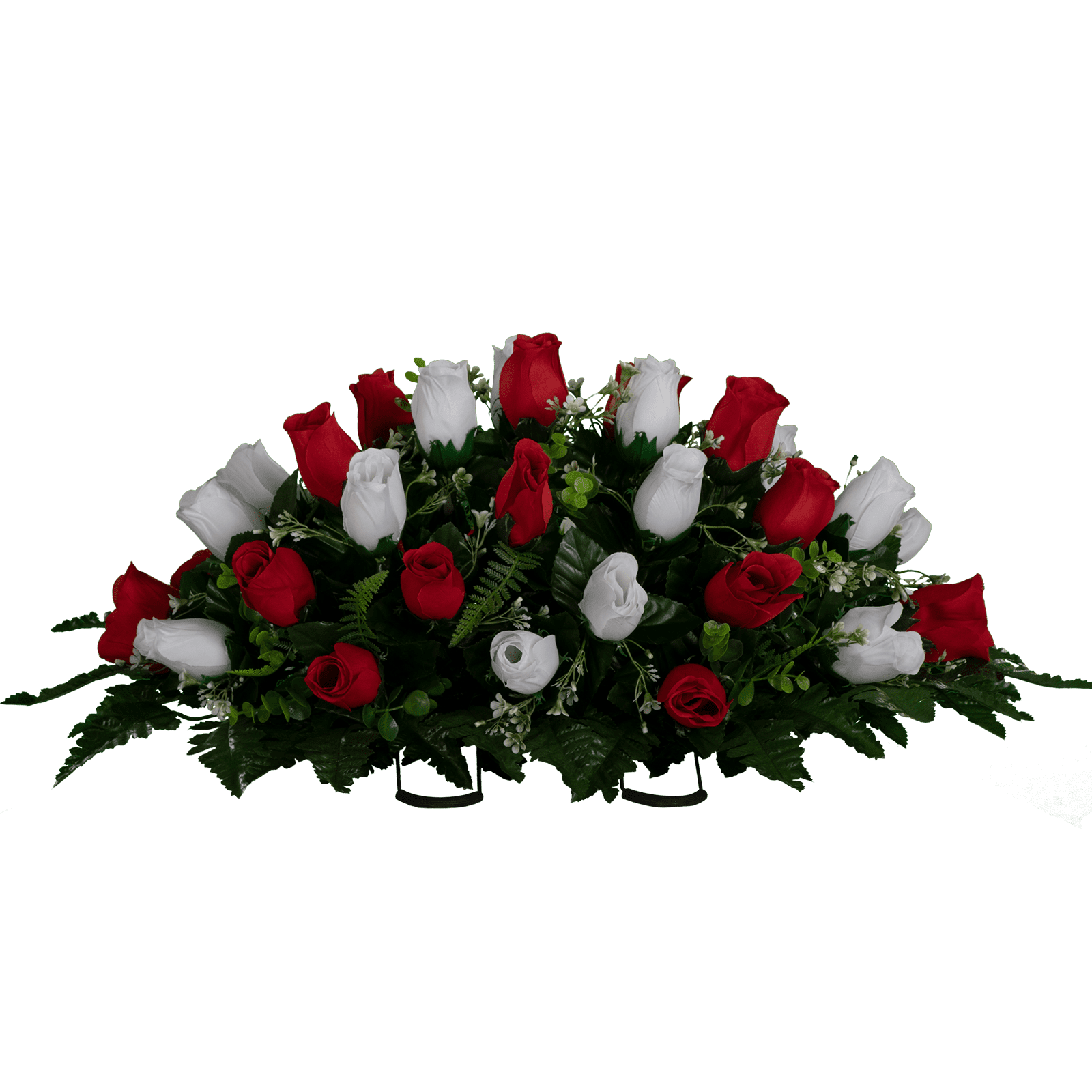 Sympathy Silks Artificial Cemetery Flowers 30" Red and White Rose Buds