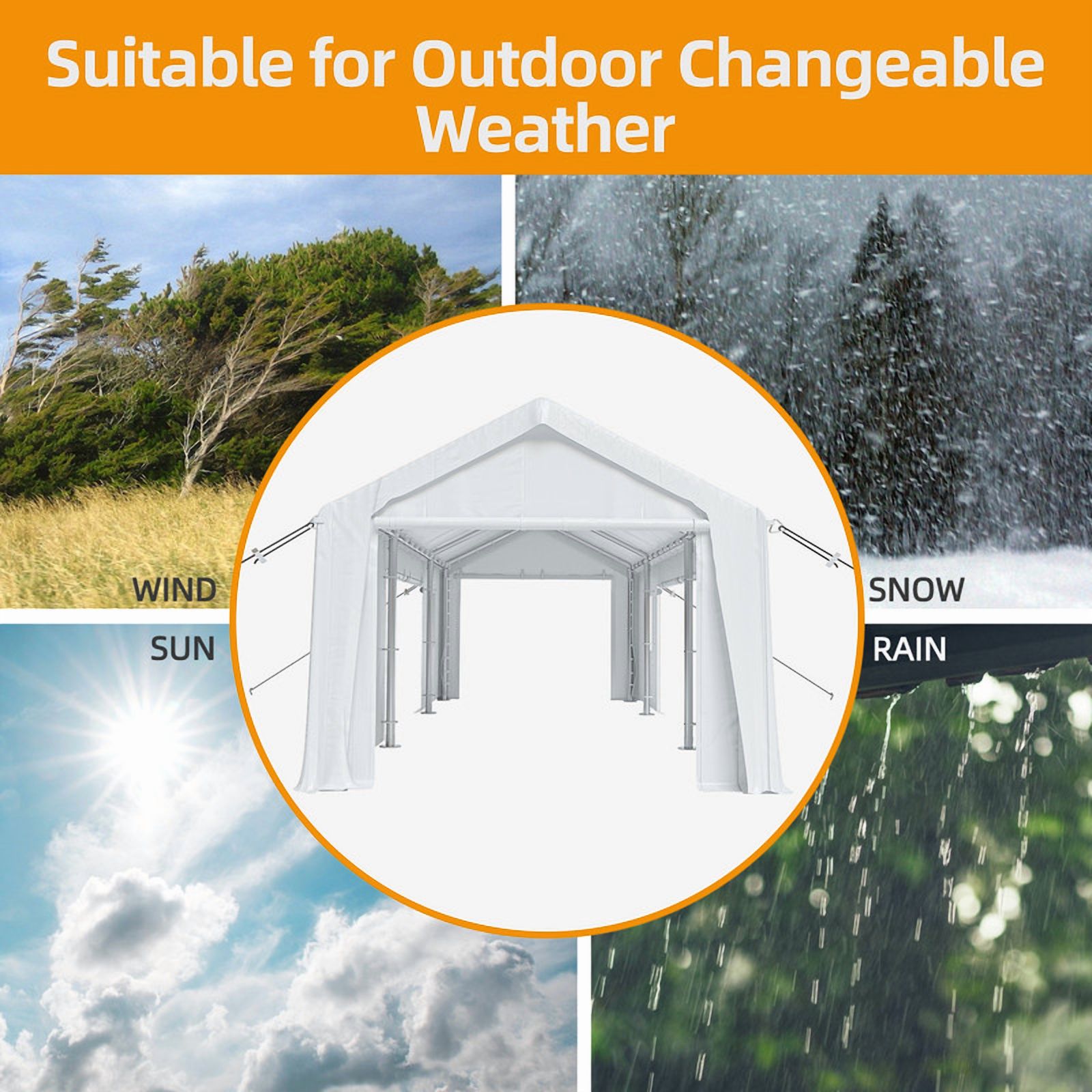 White Heavy Duty Carport 12'x20'Portable Garage 4 Roll-up Doors & 4 Windows Waterproof Carport Canopy for Car Truck Boat
