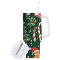 Yayeee 40oz Double-Wall Insulated Stainless Steel Tumbler with Handle Bottle, Brown Christmas Gingerbread