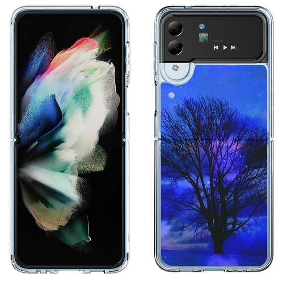 Shockproof Bumper Phone Case for Samsung Galaxy Z Flip 4 5G, by OneToughShield ® - Night Tree