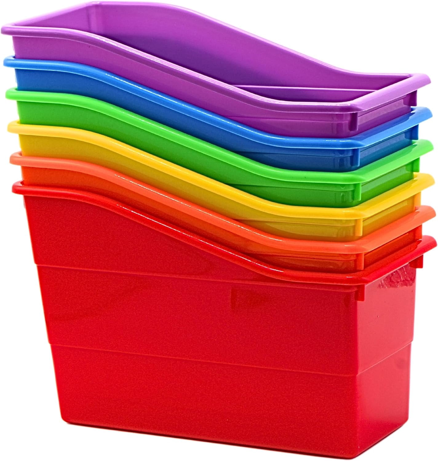 4E's Novelty Book Bin Organizer Set of 6, Plastic Vertical Binder Holder for Classroom, Rainbow Colors