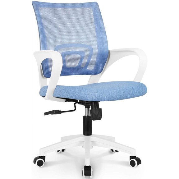 Office Desk Computer Chair Ergonomic Mesh Gaming Mid Back Seat with Comfy Lumbar Support Adjustable Height Swivel for Home Task (Blue)