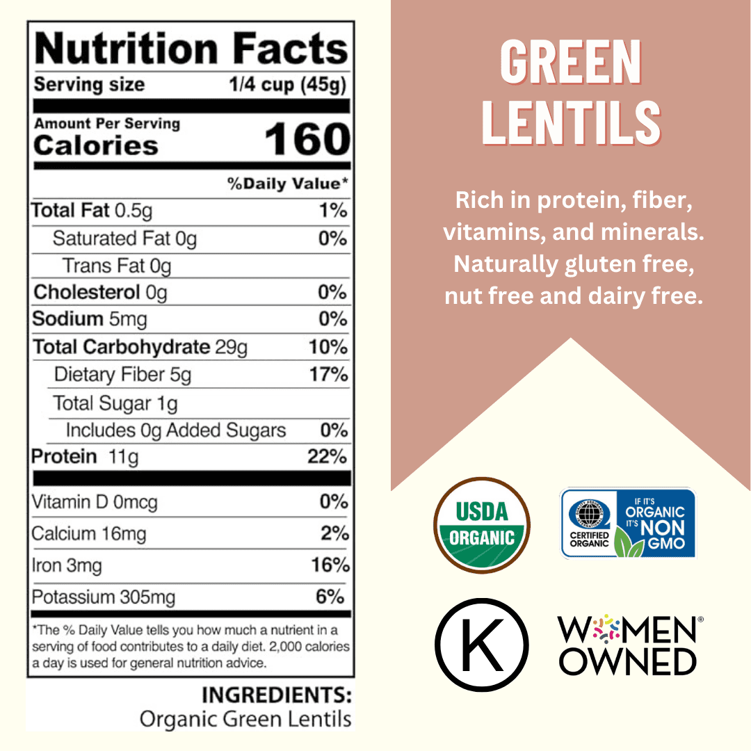 Lentil, Green, 40LB Emergency Bucket, USDA Certified Organic & GMO Free, Sustainable Farming Practices-Mountain High Organics