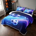 thumbnail image 3 of Manfei Soccer Quilt Full, Sports Full Bedspread Sets, Deep Purple Galaxy, Navy Reversible 3-Piece, 1 Coverlet and 2 Pillowcases, 3 of 7