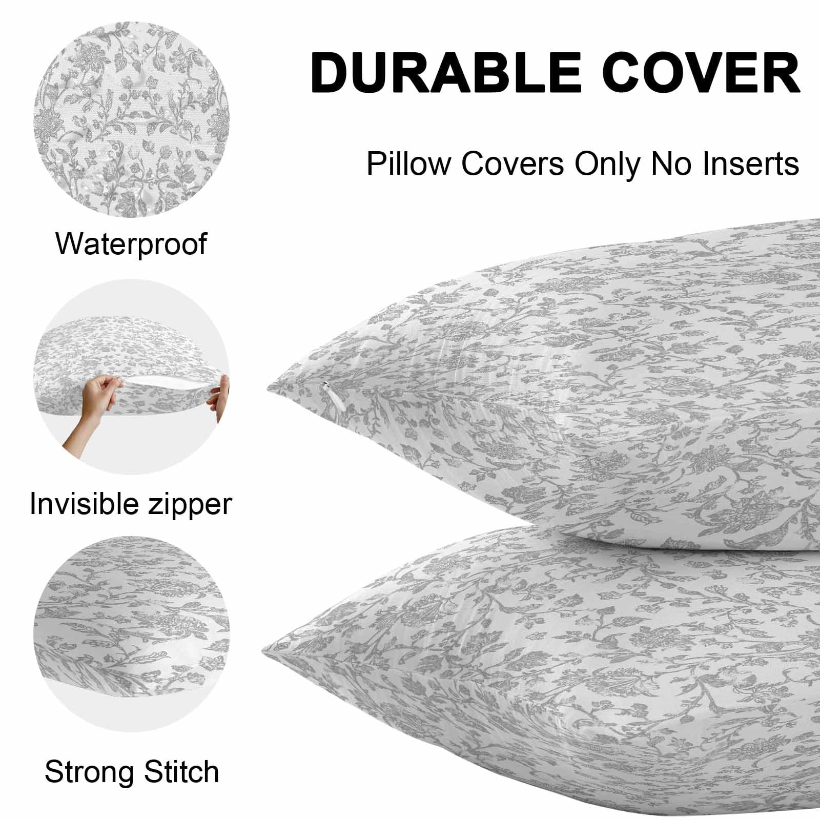 Outdoor Waterproof Throw Pillow Covers Set of 2 Gray Pastoral Flower Decorative Pillowcases Lumbar Outdoor Pillows Cushion Case 20x12 Inch Farmhouse Floral Patio Pillows for Couch Sofa Bed Garden