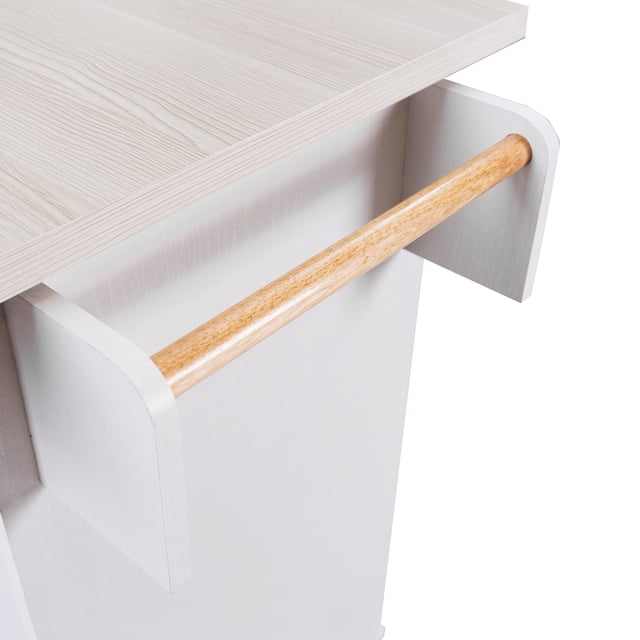 K&K Îlot de Cuisine avec Armoire à Déchets Rabattable, Îlot de Cuisine Roulant avec Rallonge Rabattable de Rangement, Porte-Épices, Porte-Serviettes et Tiroirs, Chariot de Cuisine avec Tablette Ajustable pour Cuisine et Salle à Manger, Blanc