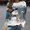 Blue, variant on Women's Plus Size Christmas Shirt with Snowman Snowflake Print Long Sleeve Round Neck Comfortable Top