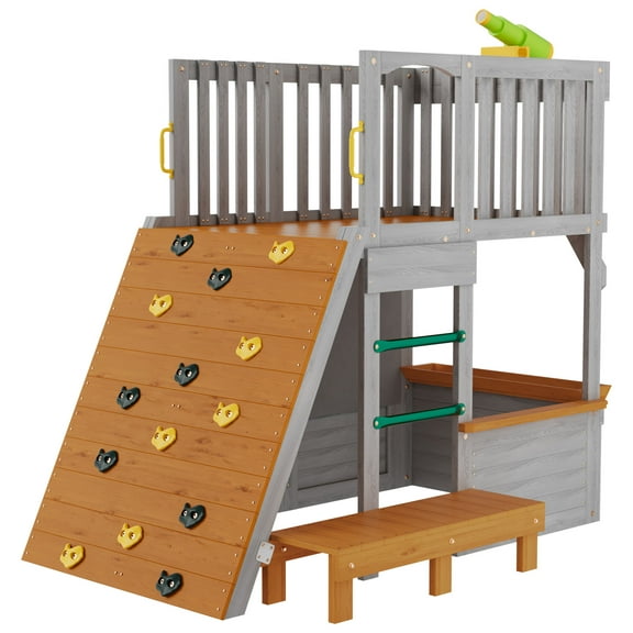 COCLUB Wooden Playhouse for Kids Outdoor | Treehouse Climber with Telescope & Ramp | CPC Certified Outdoor Playset for Ages 3-6