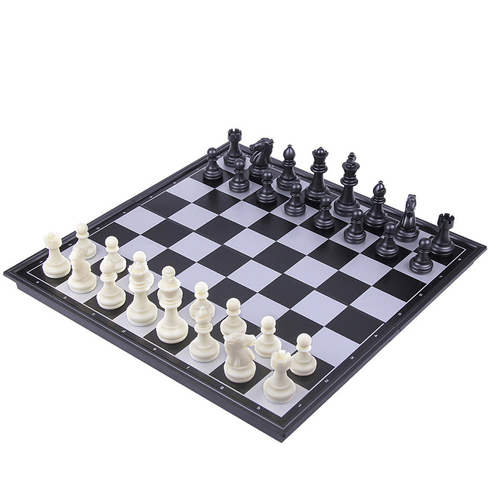 Details about    Magnetic Travel Chess Set with Folding Chess Board Black and White Pieces