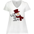 thumbnail image 3 of Inktastic Baby It's Cold Outside Cute Snowman in Plaid Print Women's Plus Size V-Neck T-Shirt, 3 of 5