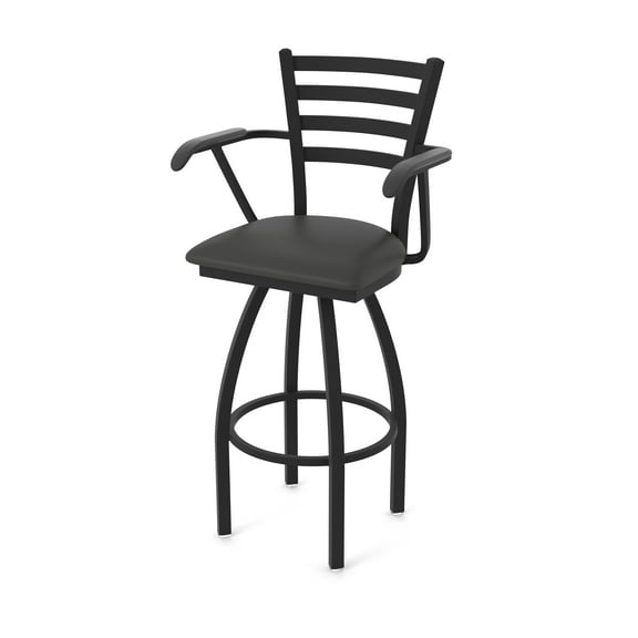 415 Jackie with Arms 30" Swivel Bar Stool with Black Wrinkle Finish and Canter Iron Seat