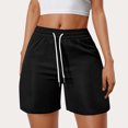 thumbnail image 2 of Women's Soft Fabric Elastic Waist Shorts, Natural Waist Tummy Smoothing with Drawstring, Casual Lounge Wear, Perfect for Summer, Errands, or Home, Versatile Pull-On | CSEONE,Black 2XL, 2 of 9
