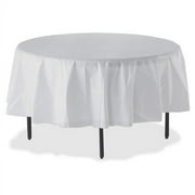 Genuine Joe 10330CT Plastic Round Tablecover - 84" - 6/Carton - Plastic - White