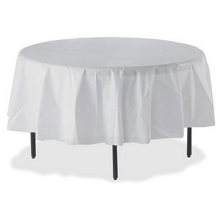 Genuine Joe 10330CT Plastic Round Tablecover - 84" - 6/Carton - Plastic - White