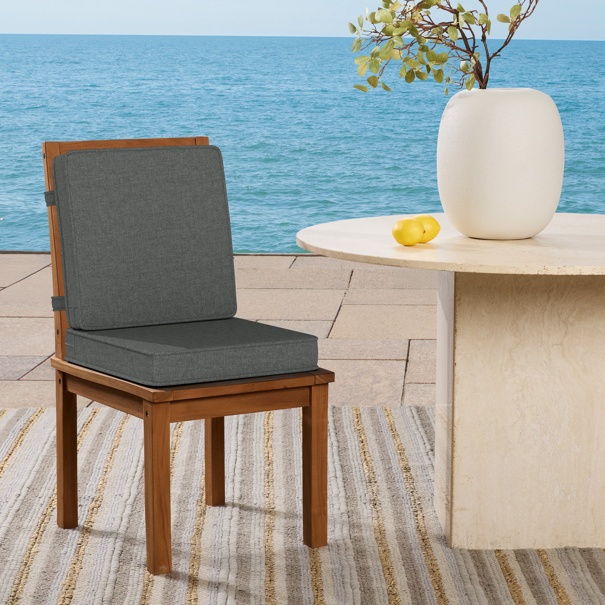 ARDEN Foam Outdoor Double Welted Dining Chair Cushion, 20 x 20, made with ProFoam, Rain-proof, Fade Resistant, Heathered Charcoal Woven Solid