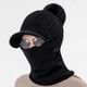 thumbnail image 5 of Pasamontañas de punto con pasamontañas y bufanda con orejeras protectoras para el invierno Negro, 5 of 8