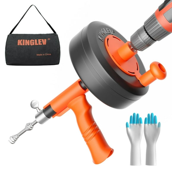 Drain Auger, Drain Snake With Drill Adapter, 25ft Plumbing Snake Heavy Duty Flexible Sink Steel Drum Auger and Drain unblocking Snake, Manual Or Powered With Work Gloves