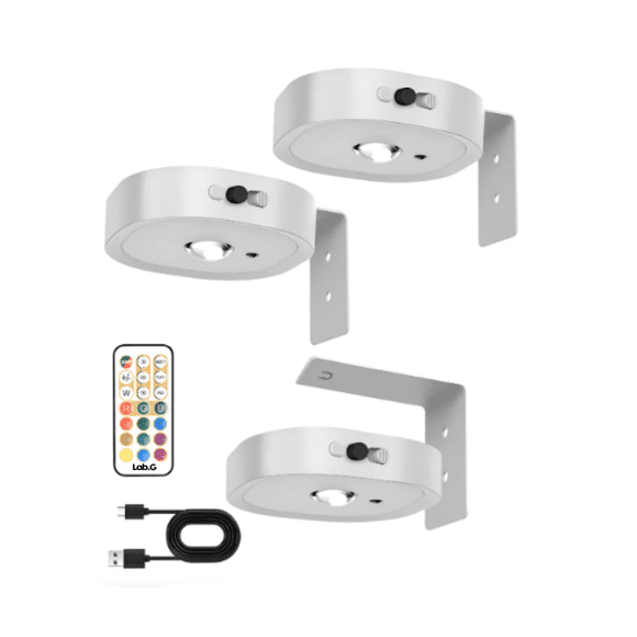 Lámparas de Pared RGB Inalámbricas con Control y Recarga Tipo C Paquete de 3 Lab.G Plateado