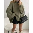 thumbnail image 4 of Women'S Fall Turtle Neck Oversized Sweaters Long Sleeve Chunky Knit Pullover Tops Winter Fashion Clothes Green S, 4 of 9