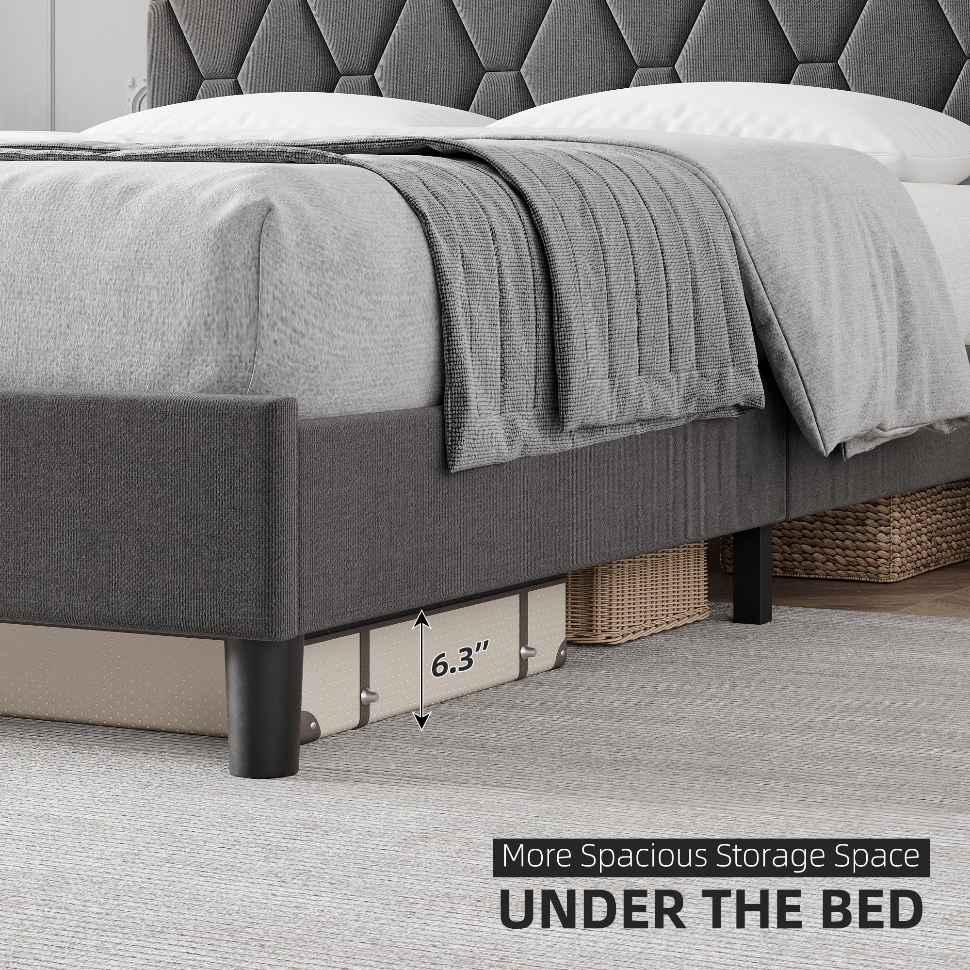 ChaoLink Full Size Platform Bed Frame with Upholstered Headboard, Fabric Upholstered Bed Frame with Adjustable Headboard, Bed FrameLight grey (YS188-6)