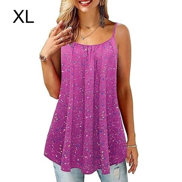 Qarigey Camiseta sin mangas con tirantes de verano con estampado suelto para mujer Camisetas sin mangas Violeta SG