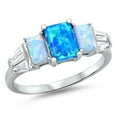 thumbnail image 1 of Blue Simulated Opal Ring .925 Sterling Silver Band White Cubic Zirconia Jewelry Female Male Size 9, 1 of 4