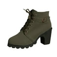 thumbnail image 3 of Women's Ankle Boots Thick Mid Heel Lace Up Round Toe Platform Ankle Booties Solid Versatile Comfortable Combat Boots (Army Green,37), 3 of 8