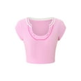 thumbnail image 4 of nvzhuang Women T-shirt, Short Sleeve U Neck Contrast Color Summer Ladies Crop Top for Party Club, 4 of 9
