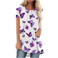 thumbnail image 1 of Moda Mujer Moda Manga corta Cuello redondo Impreso Camiseta larga Blusa Tops sueltos OAVQHLG3B Store  lin121212, 1 of 4
